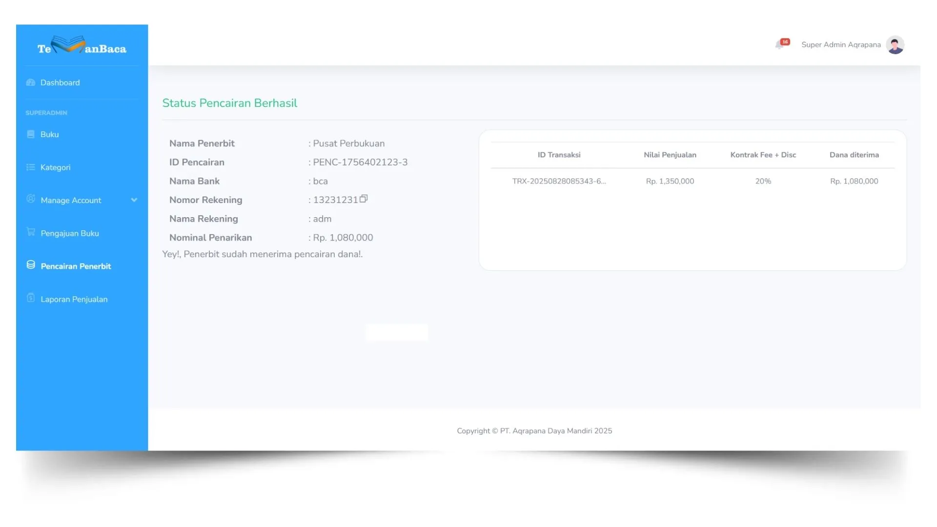 Status Pencairan Berhasil